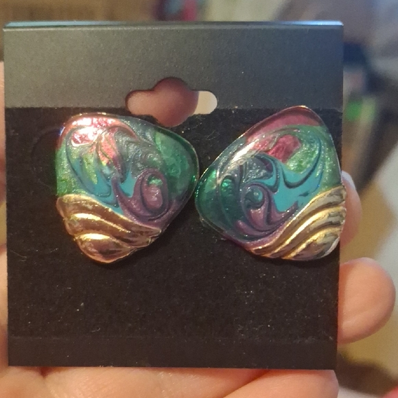 Jewelry - Colorful Swirl Earrings Upcycled Vintage